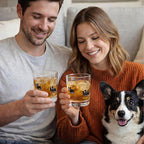 Skylety 2 Pack Icon Juice Glasses, 14 oz Stemless Glass Cups, Puppy Juice Cocktail Wine Coffee Drinking Cups for Engagement Wedding Anniversary Valentines Party Supplies