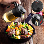 2 in 1 Glass Oil Sprayer & Dispenser,16oz/470ml Olive Cooking, Air Fryer, and Salad, for Kitchen Gadgets and Air Fryer Accessories, w/Stickers (Black + White Bottle 2)