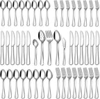 Silverware Set for 8, 45 Piece Food-Grade Stainless Steel Flatware Set with Hostess Serving Utensil Set, Mirror Polished Cutlery Set for Home Kitchen Restaurant, Dishwasher Safe