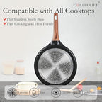 ESLITE LIFE 9.5 Inch Crepe Pan with Spreader, Nonstick Granite Coating Dosa Pan, Roti Tawa Comal Para Tortillas Pancake Griddle Pan, Induction Compatible, PTFE & PFOA Free, Black (Pack of 2)