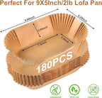 Loaf Pan Liners for Baking Bread 9x5 Inch - 180 PCS Non-Stick Parchment Paper Liners - Disposable Bread Pans Liner for Sourdough Bread, Banana Bread, Cakes, Baking Accessories