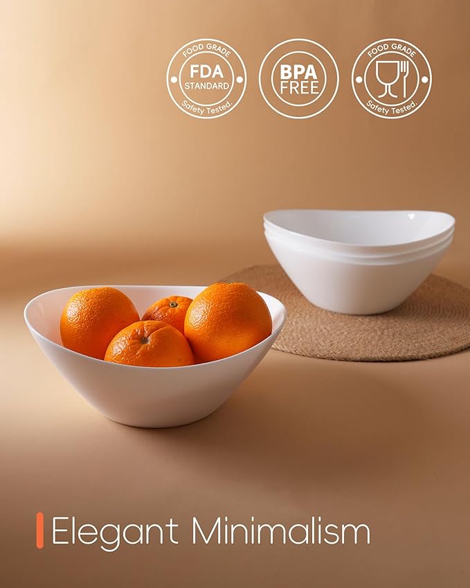 LaGlint 43 OZ Serving Bowl Set of 4, Opal Glass 9 inch Oval Serving Dishes for Salad, Side Dishes, Fruit Kitchen, Microwave & Dishwasher Safe, White