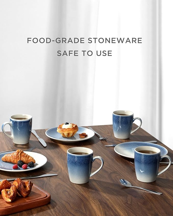 famiware Coffee Mugs Set, 13 oz Mug Set of 4, Stoneware Cups for Latte, Hot Tea, Mocha, Cocoa, Cappuccino, Microwave and Dishwasher Safe, Glacier Series, Azure Blue (Pack of 2)