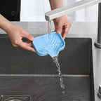 MicoYang Silicone Bathroom Soap Dishes with Drain Spout-Bathroom and Kitchen Sink Organizer,Sponge Holder,Dish Soap Tray,Perfect for Dispenser,Scrubber,Bottle on Sink or Counter-Light Blue 4.9"×3.2"