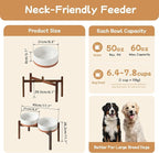 Havniva Ceramic 8.2inch Raised Double Dog Bowls Set with Acacia Wood Stand, Food & Water Bowls for Large Breed Dogs, Weighted Pet Dishes(60oz, Vanilla White)