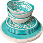 Melamine Dinnerware Sets -12 Piece Plates and Bowls Set for Indoor and Outdoor Use, Lightweight,Teal color,Green