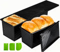 Black Pullman Loaf Pan with Lid, 13x5 Inch Aluminized Steel Pullman Bread Pan with Cover, 2.2LB & 1LB Dough Capacity, 2 Pack Sandwiches Bread Loaf Pan Nonstick, for Sourdough and Toast