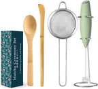 MONOJOY Electric Matcha Whisk Set 4 PCS Matcha Making Kit Powder Mixer Electric Milk Frother Traditional Tea Scoop Chashaku, Spoon, Sifter, Durable Coffee Stirrers Maker Tools Gift for Lovers Beginner