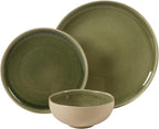 Gibson Elite Manila Bay 12-Piece Stoneware Dinnerware Set, Service for 4, Reactive Glaze Modern Artisan Plates, Bowls & Mugs, Green, Round Design
