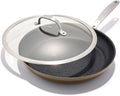 OXO Enhanced 12” Nonstick Frying Pan Skillet with Lid, Ceramic PFAS-Free Cookware, Stainless Steel Handle, Eggs & Omelets, Dishwasher & Oven Safe, Biscuit Brown
