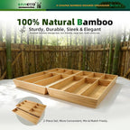 13 Slot V-Shaped Bamboo Drawer Organizer Set of 2, Extra Large Cutlery Tray - Easy Reach Flatware Silverware Utensil Storage for Kitchen (19.6"x14.6" & 19.6"x12.4")