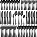 65 Piece Black Silverware Set with Serving Utensils, Stainless Steel Flatware Set for 12 Food Grade Cutlery Utensil Set Include Knife Fork Spoon Mirror Polished Dishwasher Safe