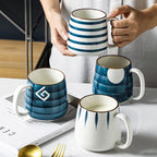 DEAYOU Set of 4 Porcelain Coffee Mugs, 17 Oz Ceramic Coffee Cups with Handles, Large Hand-Painted Tea Cups for Cappucino, Milk, Latte, Cocoa, Hot or Cold Drinks, Microwave & Dishwasher Safe