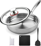 12 Inch Stainless Steel Pan, 5pcs Tri-Ply Stainless Steel Frying Pan with Lid, Dishwasher & Oven Safe, Induction Cooking Skillets, Fast & Even Heat and Detachable Handle