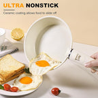 Pots and Pans Set Non Stick, Ceramic Cookware Set Nonstick Frying Pans 5 Pcs-Non Toxic PFAS/PFOA/PTFE Free, with Detachable Handle for RV Kitchen, Induction & Dishwasher Safe Cream White