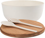 LOVYANXUE Bamboo Fiber Salad Bowl with Servers Set Large 9.8inches Nature Bamboo Mixing Bowl with Servers with Lid Spoon and Fork for Fruits,Salads and Vegetables