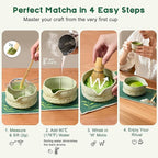 Matcha Whisk Set, 9 Pcs Matcha Set Kit for Ceremony Includes Ceramic Matcha Bowl, Holder, Bamboo Whisk & Scoop, Measuring Spoon, Scoop Rest, Sifter, Tea Towel, Handbook - Ideal Gift for Matcha Lovers