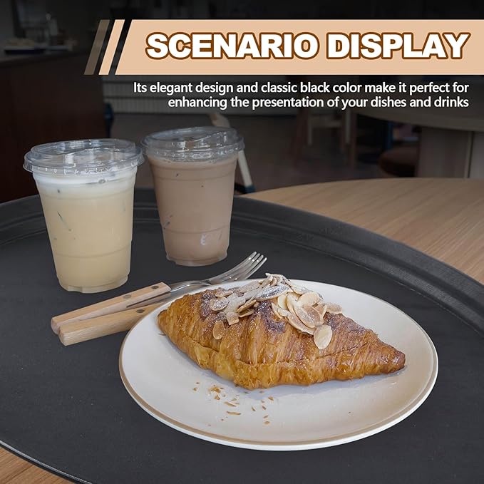 FillTouch 4 Pcs Restaurant Serving Trays PP Plastic Non Slip Rubber Lined Large Oval Tray for Kitchen Dining Room Cafeterias Fast Food Service (24 x 29 Inch,Black)