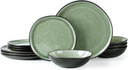 AmorArc Ceramic Dinnerware Sets,Handmade Reactive Glaze Stoneware Plates and Bowls Sets,Highly Scratch Resistant | Dishwasher & Microwave Safe Dishes Set,Service for 4 (12pc)
