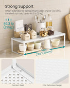 SONGMICS Spice Racks, Set of 2 Expandable Kitchen Countertop Shelves, Small Cupboard Organizers, Metal, Space-Saving Tabletop Shelves, Matte White UKCS402W01