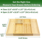 VaeFae Bamboo Kitchen Drawer Organizer, Utensil Tray with Multiple Compartments, Cutlery and Silverware Storage