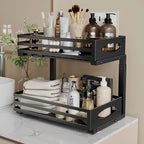 Under Sink Organizer, 2 Tier Under Sink Organizers and Storage, Adjustable Height, Slide out Metal Cabinet Organizers, Pull out Cabinet Storage Drawer Shelf for Kitchen Bathroom (Black, 2)