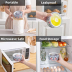 Ceramic Bowls Set with Lids: Set of 4 Microwave Safe Bowls for Soup Meal Prep Cereal Salad Fruit - Food Storage Containers with Lids for Work Lunch Pinic Camping - Pattern A2