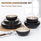 Plates and Bowls Sets for 4 - CJDC-QUELO 12-Piece Stoneware Dinnerware Sets, Ceramic Dishware Set for Kitchen Use and Formal Dining, Chip and Scratch Resistant Microwave Dishwasher Safe, Brown