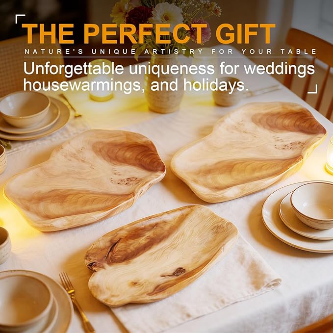 BTEOBFY Natural Wood Fruit Bowl 11-13 inch, Unique Handmade Wood Serving Platter, Wood Fruit Snack Dish for Sandwich Bread Serving, Appetizer Display, Vintage Ring Dish, Hand Carved Artworks