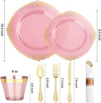 Bestluck 350 PCS Burgundy and Gold Plastic Plates, Disposable Dinnerware Set for 50 Guests, 100 Disposable Plates, 150 Silverwares, 50 Cups, 50 Napkins for Wedding, Party, Graduation