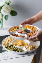 LAUCHUH Veggie Tray Set of 2, Porcelain Chip & Dip Serving Set Divided Serving Platter White Serving Tray for Mother's Day Party, Fruits, Veggies, Candy, Snack, Dessert, 12 inch