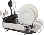 KitchenAid Compact, Space Saving Rust Resistant Dish Rack with Removable Flatware Caddy and Angled Self Draining Drainboard, 16.06-Inch, Black