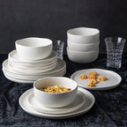 AmorArc Stoneware Cereal Bowls for Kitchen, 28oz Large Ceramic Soup Bowls Set of 6 for Meal, Chip-Resistant Kitchen Bowls with Wavy Rim, Reactive Glaze-Matte White