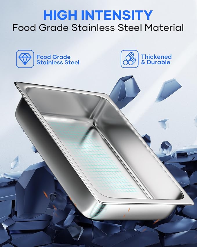 WantJoin Steam Table Hotel Pans - 1/1 Full Size 4 Inch Deep 6 Pack, Stainless Steel Food Storage Container Metal Tray Sets for Commercial Chafing Dishes Restaurant Buffet Catering Supplies