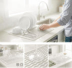 MicoYang Silicone Dish Drying Mat for Multiple Usage,Easy clean,Eco-friendly,Heat-resistant Silicone Mat for Kitchen Counter or Sink,Refrigerator or drawer liner White L 16 inches x 12 inches