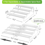 4 Tier Adjustable Spice Rack Organizer for Cabinet - White (2 PCS S&L) Expandable Spice Shelf with Protection Railing for Inside Cabinets, Countertop, Pantry Storage & Seasoning Organization