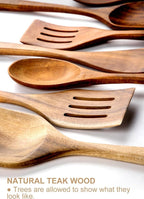 Nucookery Wooden Cooking Utensils Set with Holder, Nonstick Wooden Spoons for Cooking Spatula Set 10 Pcs, Teak Wood Kitchen Utensils Set, Ceramic Utensils Holder for Countertop, White