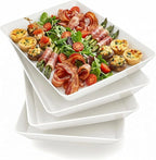 Serving Tray Platter, 5 Pcs Food Tray for Veggie Fruit Snack Dessert Cookie Cheese, Food Trays for Party Supplies Display, Plastic Platters for Serving Food, Large White Trays, BPA Free