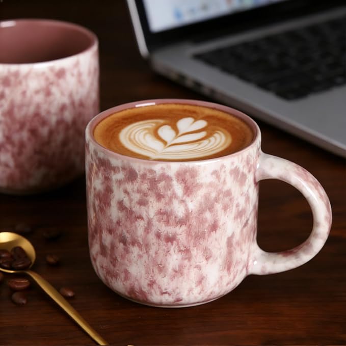 MONITO 12 OZ Coffee Mugs Set of 4, Ceramic Coffee Mugs,Modern Coffee Mugs Set with handle for Tea/Latte/Cappuccino/Milk/Cocoa. (Red, 4 Count（Pack of 1）)