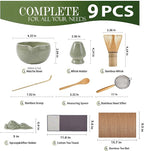 9-Piece Matcha Whisk Set, Complete Japanese Matcha Kit Tools with Ceramic Bowl, Bamboo Whisk & Scoops, Tea Ceremony Set in Elegant Gift Box, Mother’s Day Gift for Women (Matcha Green)