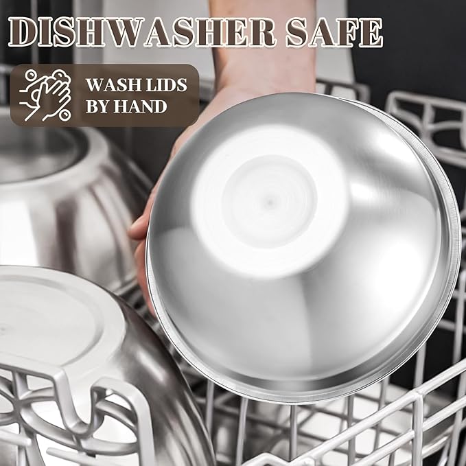 Mixing Bowls with Lids Set - 7PCS Nesting Mixing Bowls, Airtight Lids, Stainless Steel Mixing Bowls for Mixing, Baking & Meal Prep, Dishwasher Safe, Size 0.7/1.1/1.5/2.1/3.5/4/4.5 QT, Khaki