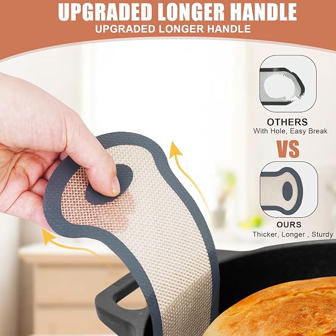 Silicone Bread Sling, Non-Stick & Easy Clean Dutch Oven Baking Mat with Longer Handles, Silicone Baking Sling to Transfer SourDough Easily, Reusable Bread Mat Set
