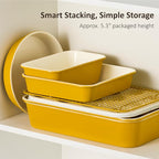 CAROTE 7-Piece Nonstick Ceramic Baking Pans Set - Bakeware Sets Including Cookie Sheets for Baking, Muffin Pan, Bread Pan, Cake pan, Loaf Pan, Roasting Pan, and Cooling Rack, Yellow & White