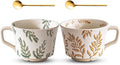 Mug Set of 2 Coffee Mugs Set 11 Ounce, Porcelain Cups for Latte, Hot Tea, Cappuccino, Cocoa, Soup, Dishwasher, Microwave Safe, Christmas Gift Set (Bean leaf & Vines)