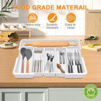 Homecor Kitchen Drawer Organizer Large Expandable Silverware Organizer, Utensil Holder and Flatware Tray, Kitchen Spatula Tools and Gadgets Storage with Removable Knife Blocks and 3 Dividers, White