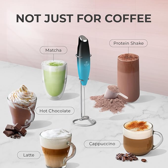 Zulay Kitchen Powerful Milk Frother Wand With 4 AA Duracell Batteries - Ultra Fast Handheld Drink Mixer - Electric Whisk Foam Maker for Coffee, Lattes, Cappuccino, Matcha & Creamer