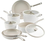 Circulon Halo with LaserDefense Ceramic Nonstick Pots and Pans with Lids, Compatible with All Stovetops, Made without PFAS, Dishwasher and Oven Safe, 11 Piece Cookware Set - Pearl White