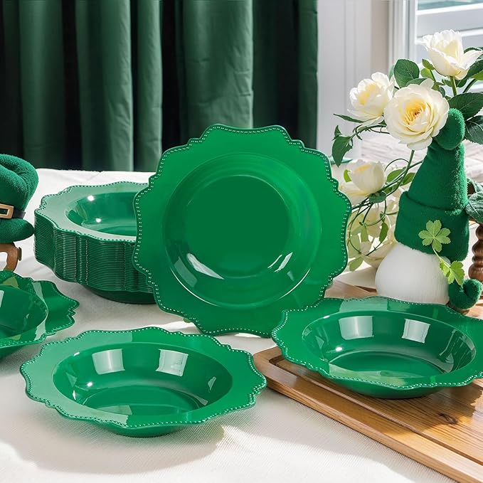 COLOSUS 60 Pack Green Plastic Bowls, 12 oz Disposable Soup Bowls, Premium Plastic Dinner Bowls,Heavy-duty Dessert Salad Bowl for Party, Wedding, Dinner, Christmas, Thanksgiving, and Catering