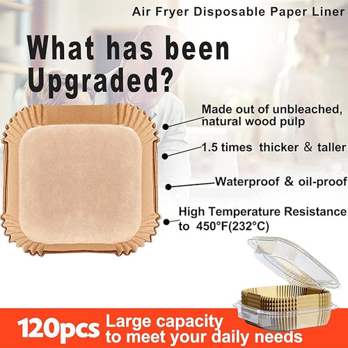 4 qt Air Fryer Liners, Chefman Air Fryer Liners, Disposable 4qt Air Fryer Liner for Chefman TurboX 4-in-1& 4.5 QT Cuisinart Airfryer, Non-stick Parchment Paper for Frying, Baking- Unbleached(120Pcs)