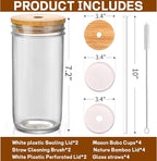 DWTS DANWEITESI Glass Cups with Lids and Straws,24 oz Smoothie Cup with Lid and Straw-Boba Mason Jar,Matcha Cup Wide Mouth Reusable Drinking Glasses,Iced Coffee Cups Glass,Vasos De Vidrio【4 Pack】